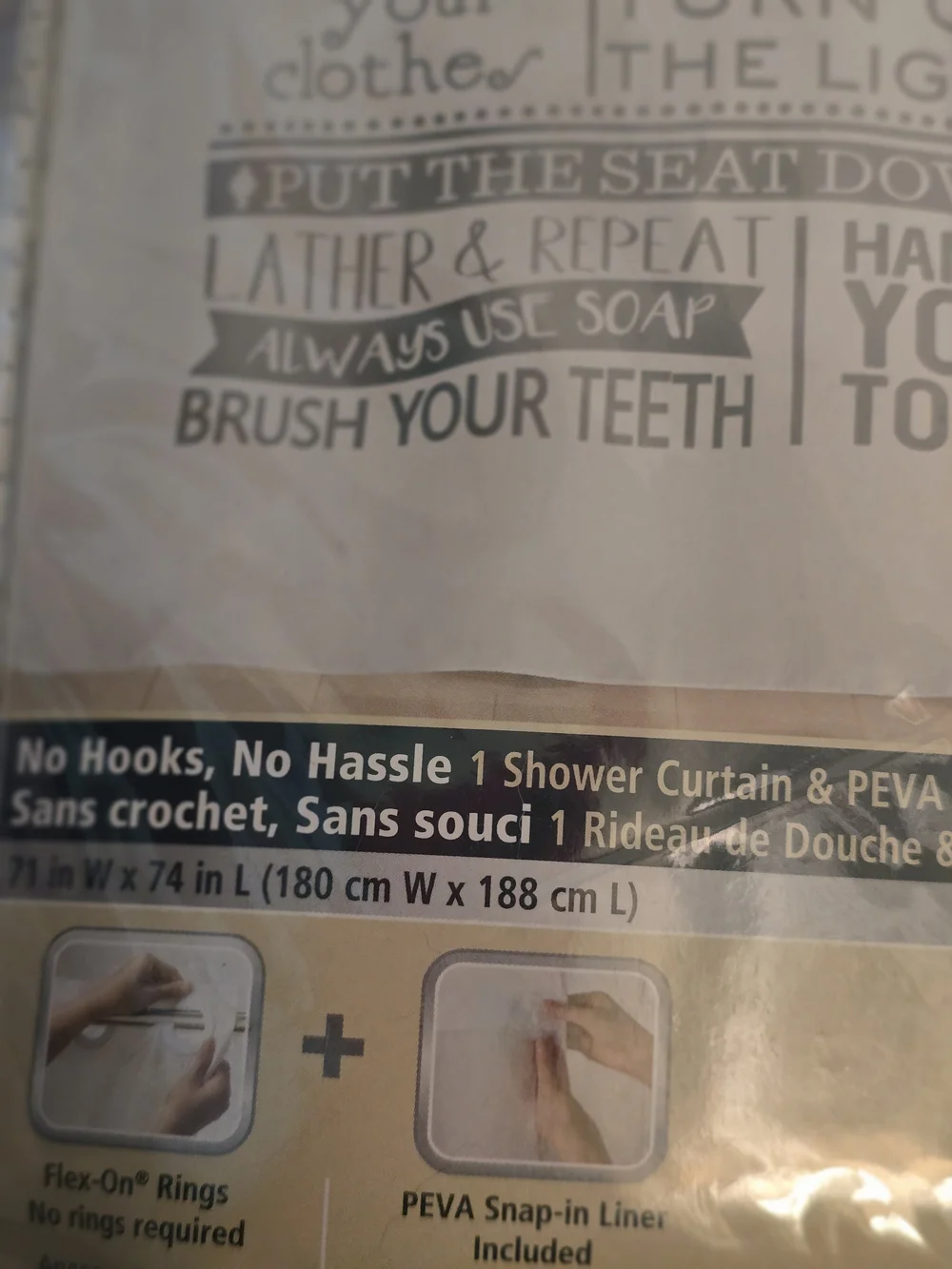 Hookless Bathroom Rules Fabric Shower Curtain